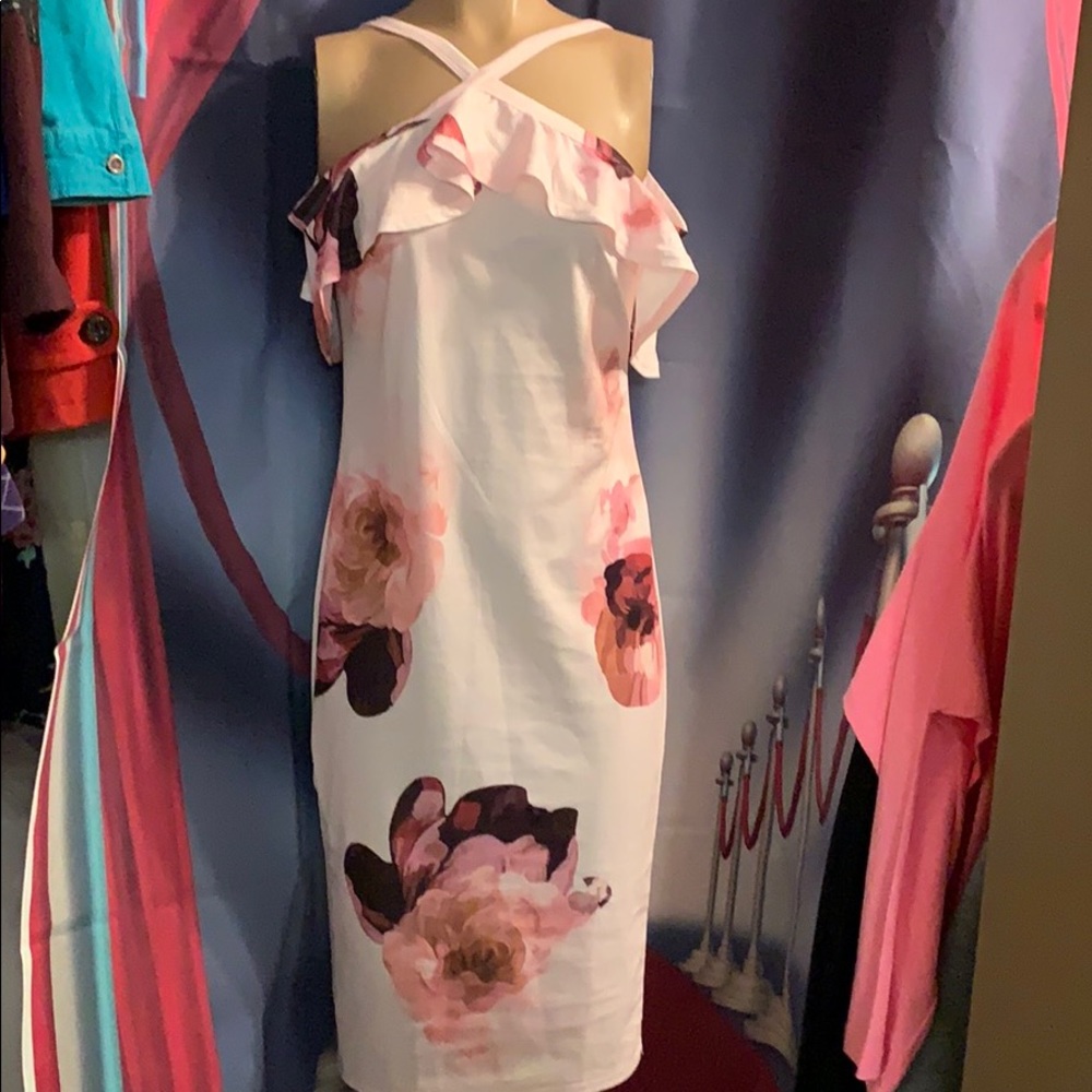 NWT pink floral dress for women ruffle top medium